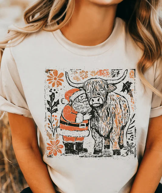 Highland Cow and Santa